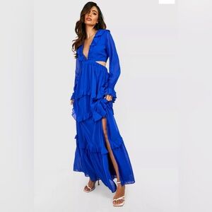 BOOHOO FRILL DETAIL WOVEN MAXI DRESS